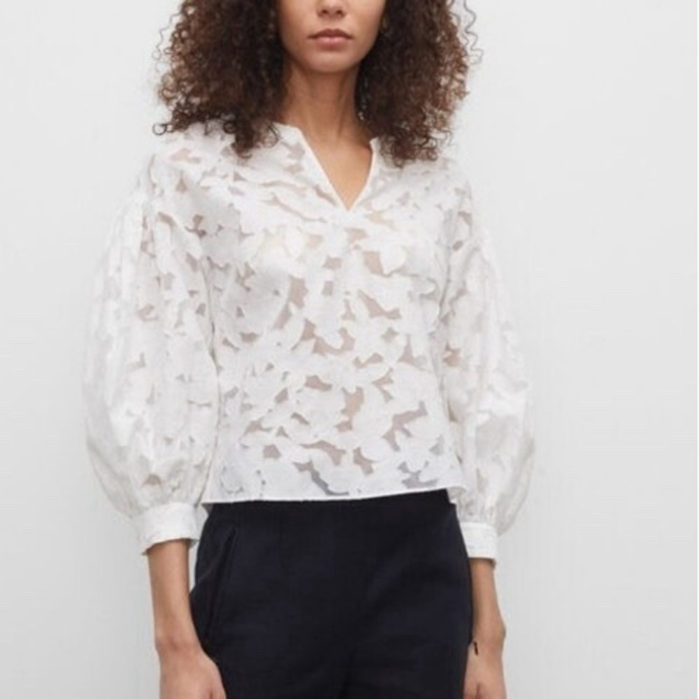 NWT‎ Club Monaco Women's White  Sculptured Puff Sleeve Top Shirt Size XL